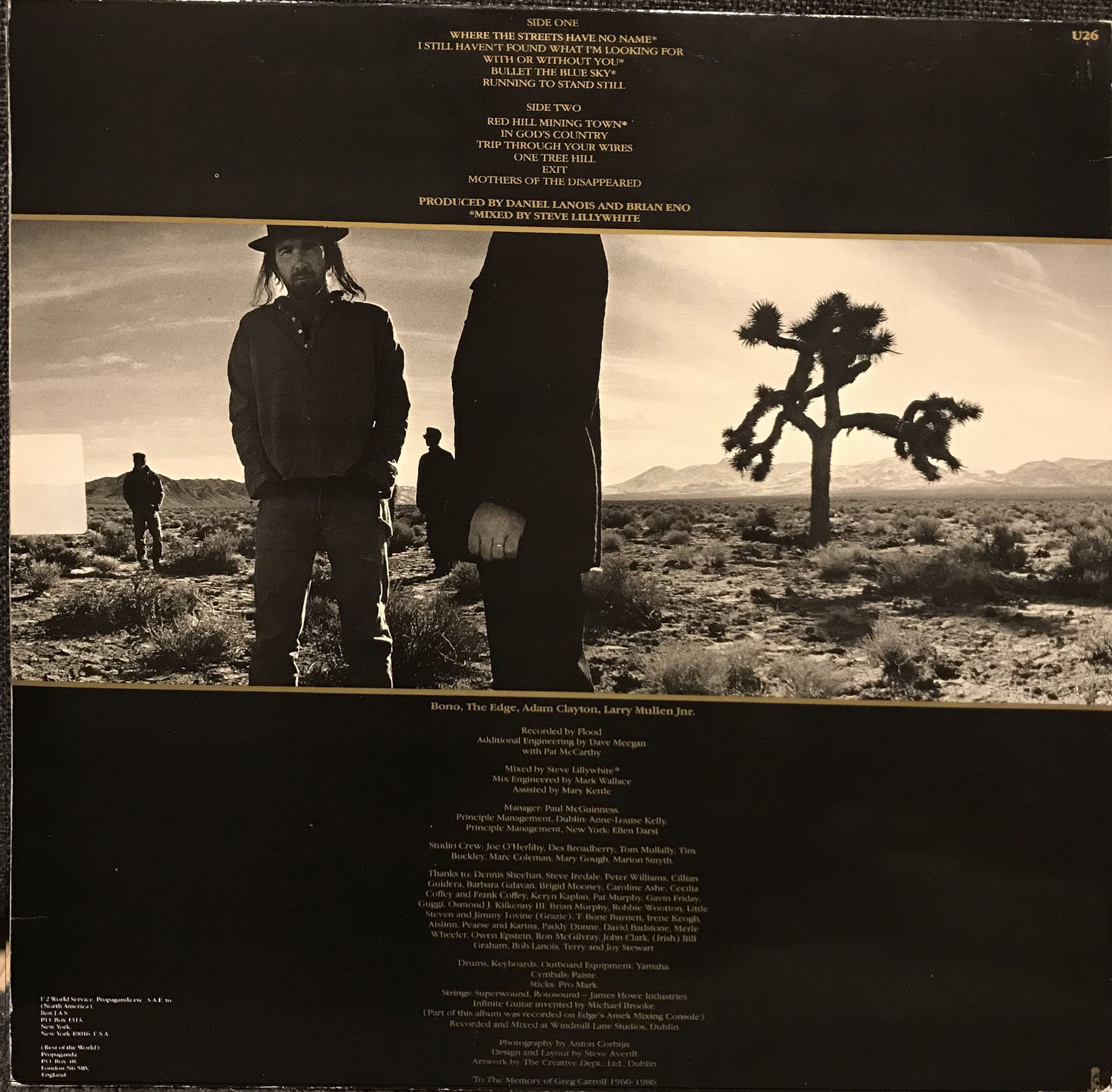 Back cover for album 'The Joshua Tree"